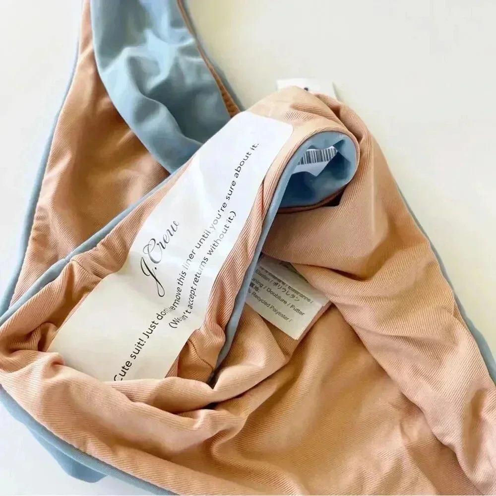 J.Crew Curved waist High Leg Cut cheeky bikini bottom in Blue Mist Small NWT